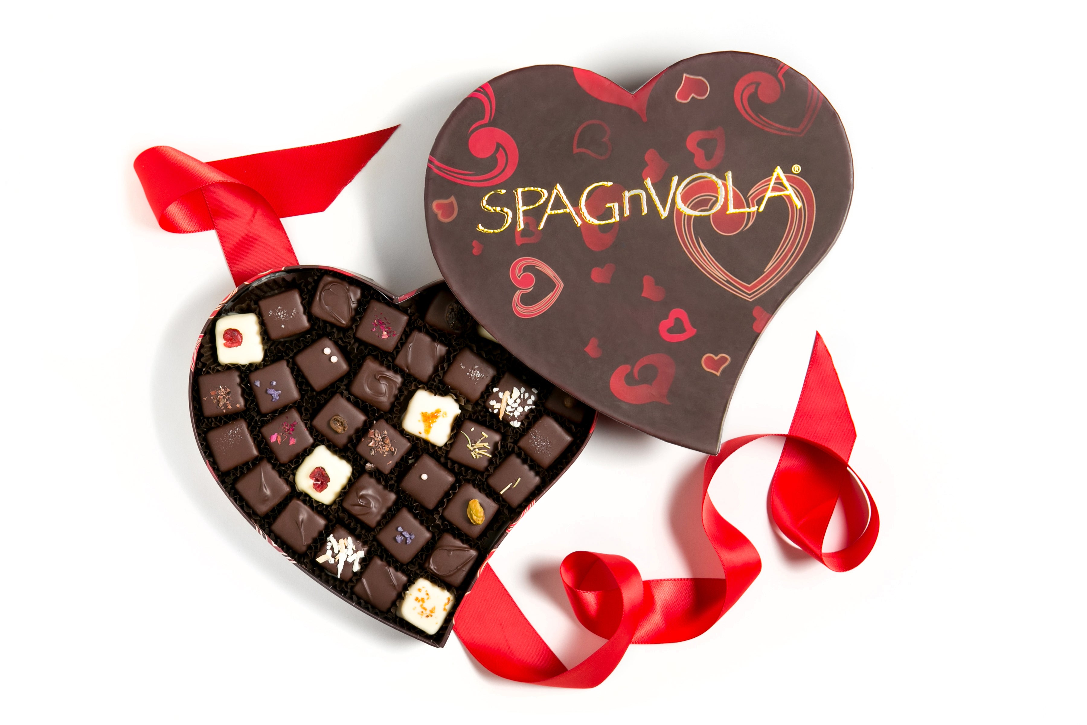 Edible Chocolate Heart Box W. Truffles & Clusters Deluxe